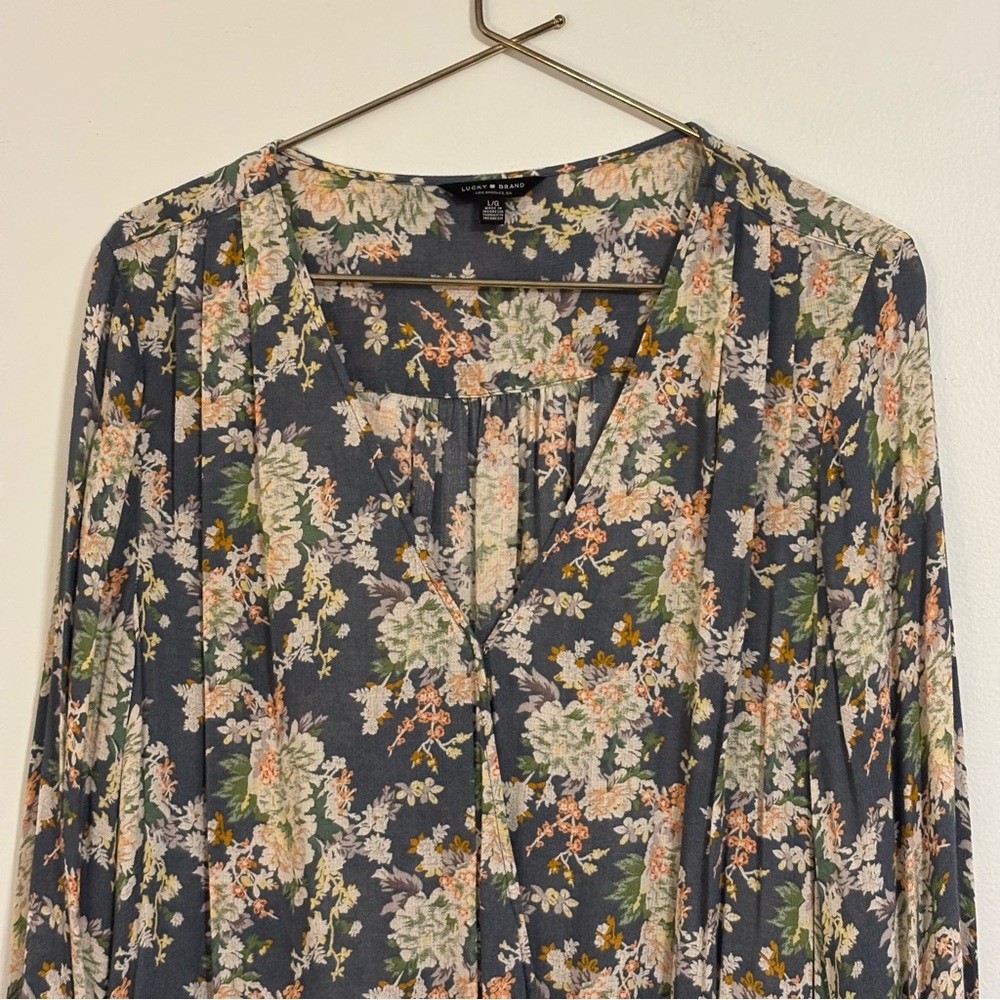 Lucky Brand Floral Tie-Waist Blouse - Size Large - Picture 3 of 15